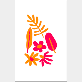 boho pink and orange florals Posters and Art